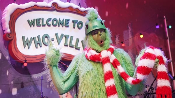 Patrick Kielty dressed as the Grinch pictured during the opening of The Late Late Toy Show 2025. Photo: Andres Poveda