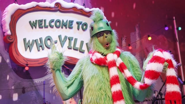 Patrick Kielty dressed as the Grinch pictured during the opening of The Late Late Toy Show 2025. Photo: Andres Poveda