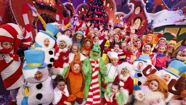 Patrick Kielty dressed as the Grinch pictured during the opening of The Late Late Toy Show 2025. Photo: Andres Poveda