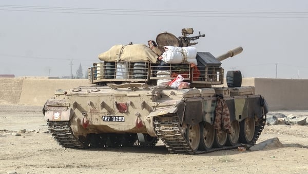 A Pakistani army tank stands at the Pakistan-Afghanistan border