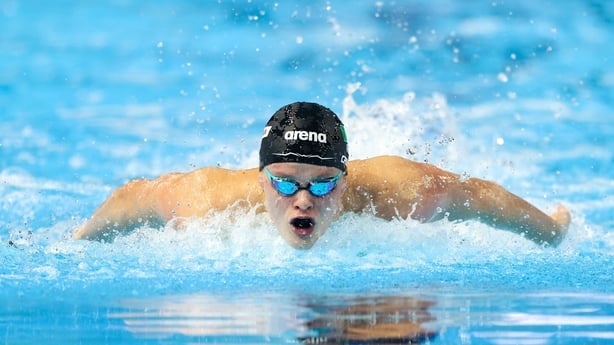 1 August 2025; Jack Cassin of Ireland competes in the 100m Butterfly heats during the World Aquatics Championships 2025 in Singapore. Photo by Ian MacNicol/Sportsfile