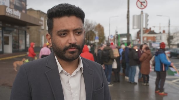 Green Party councillor Feljin Jose speaking to RTÉ