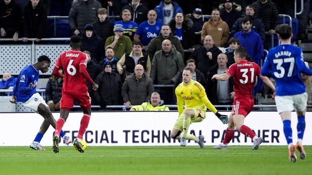 Everton's Thierno Barry scoring against Nottingham Forest - Premier League, December 2025