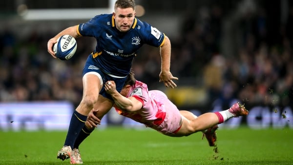 Dublin , Ireland - 6 December 2025; Jordan Larmour of Leinster is tackled by Cadan Murley of Harlequins during the Investec Champions Cup match between Leinster and Harlequins at the Aviva Stadium in Dublin. (Photo By Shauna Clinton/Sportsfile via Getty I