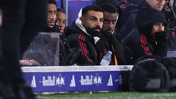 Mohamed Salah and Alexander Isak of Liverpool on the bench during the Premier League match between Leeds United and Liverpool at Elland Road on December 6, 2025 in Leeds, England. (Photo by Robbie Jay Barratt - AMA/Getty Images)