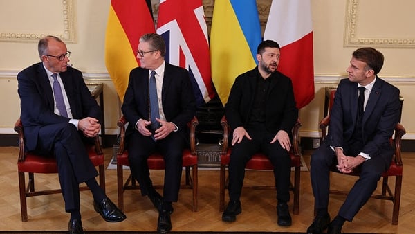 Germany's Chancellor Friedrich Merz, Britain's Prime Minister Keir Starmer, Ukraine's President Volodymyr Zelensky and France's President Emmanuel Macron