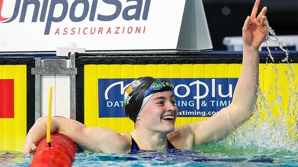 6 December 2019; Mona McSharry of Ireland after competing in the semi final of the Women's 100m Breaststroke during day three of the European Short Course Swimming Championships 2019 at Tollcross International Swimming Centre in Glasgow, Scotland. Photo by Joseph Kleindl/Sportsfile
