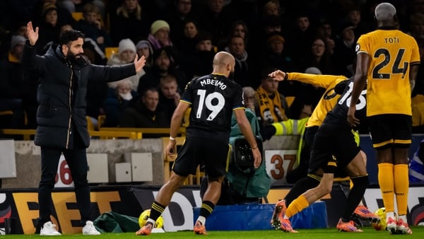 WOLVERHAMPTON, ENGLAND - DECEMBER 8: Manchester United Head Coach / Manager Ruben Amorim reacts during the Premier League match between Wolverhampton Wanderers and Manchester United at Molineux on December 8, 2025 in Wolverhampton, United Kingdom. (Photo