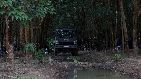 SURIN, THAILAND - NOVEMBER 3: Military vehicles are parked near the Thailand-Cambodia border in Surin Province, Thailand on November 3, 2025. During the APEC Summit in Malaysia, the leaders of Thailand and Cambodia signed an enhanced ceasefire deal in the