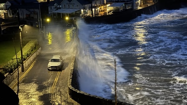 Waves crashing into the coast in Dunmore East in Waterford