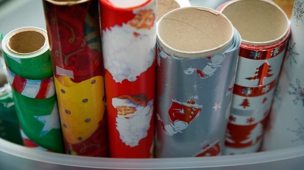 Rolls of Christmas wrapping paper 