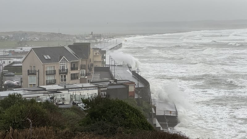 High waves due to Storm Bram in Tramore, Co Waterford in December 2025. Photo: RTÉ