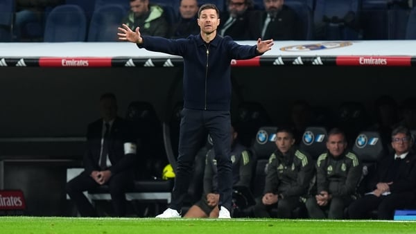 Xabi Alonso, Head Coach of Real Madrid, reacts during the LaLiga EA Sports match between Real Madrid CF and RC Celta de Vigo at Estadio Santiago Bernabeu on December 07, 2025 in Madrid, Spain. (Photo by Angel Martinez/Getty Images)