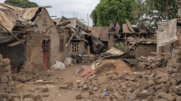 A general view of houses destroyed by shelling during intense fighting in Kamnyola