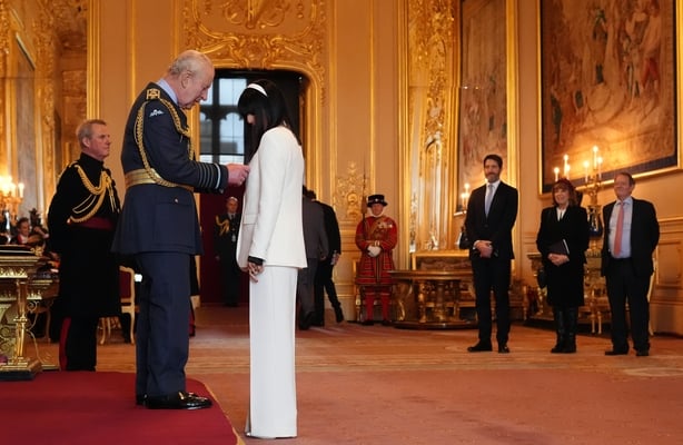Claudia Winkleman, is made a Member of the Order of the British Empire by King Charles III during an Investiture ceremony at Windsor Castle, Berkshire. Picture date: Tuesday December 9, 2025. PA Photo. Photo credit should read: Jonathan Brady/PA Wire 