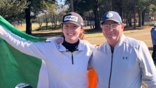 Lauren Walsh with caddy Gary Duplooy pic via Greg Allen