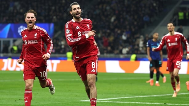 Liverpool's Dominik Szoboszlai after scoring penalty against Inter in 2025-26 Champions League