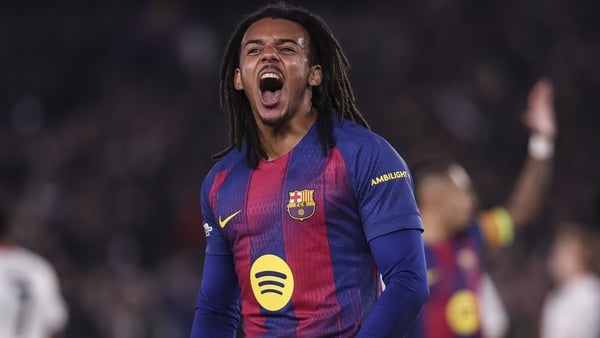 BARCELONA, SPAIN - DECEMBER 09: Jules Kounde of FC Barcelona celebrates a goal during the UEFA Champions League 2025/26 League Phase MD6, football match played between FC Barcelona and Eintracht Francfort?? at Spotify Camp Nou stadium on December 09, 2025