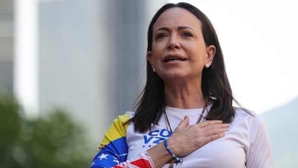 Maria Corina Machado gestures during an anti-government protest in Caracas