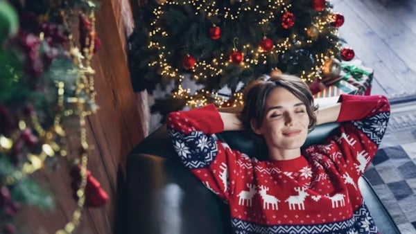 christmas scene tree woman home