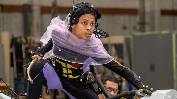 Zoe Saldaña on the set of Avatar: Fire and Ash. Photo by Mark Fellman