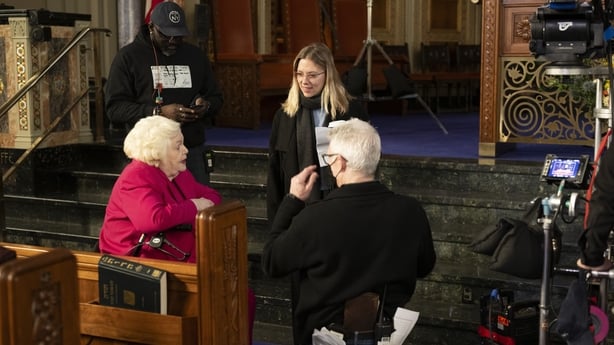 Scarlett Johansson directs June Squibb on the set of Eleanor the Great