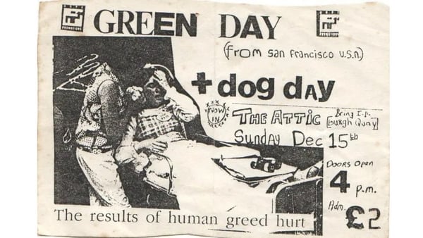 Flyer for Green Day, The Attic, Dublin 1991