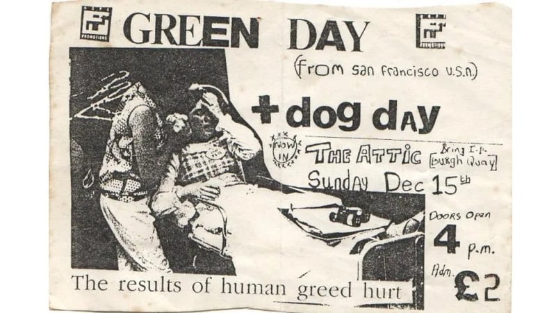 Flyer for Green Day's show at The Attic, Dublin in December 1991. Image: Hope Collective https://hopecollectiveireland.com