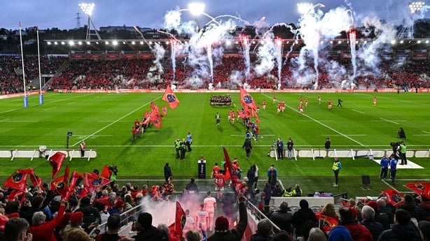 3 February 2024; A general view as Munster players make their way on to the pitch before the international rugby friendly match between Munster and Crusaders at SuperValu Páirc Uí Chaoimh in Cork. Photo by Sam Barnes/Sportsfile