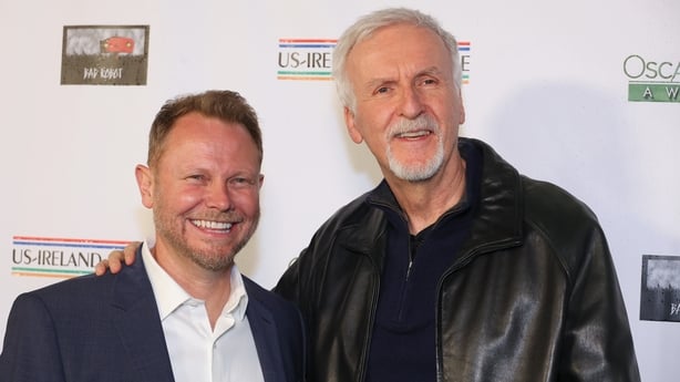 (L-R) Richard Baneham and James Cameron attend the US-Ireland Alliance's 2024 Oscar Wilde Awards at Bad Robot on 27 March, 2024 in Santa Monica, California