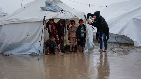 Palestinians seen in tents after heavy rains in the Zeitoun neighbourhood of Gaza City