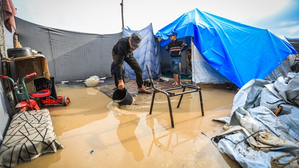 Palestinians seen in tents after heavy rains in the Zeitoun neighbourhood of Gaza City