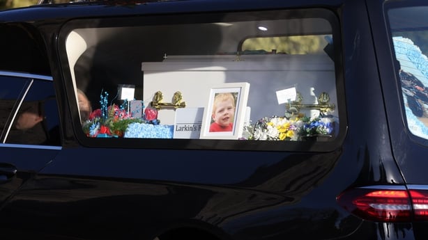the hearse and coffin of Tadgh Farrell at Saint Mary's Church, Edenderry Co Offaly