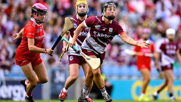 10 August 2025; Dervla Higgins of Galway during the Glen Dimplex All-Ireland Senior Camogie Championship final match between Cork and Galway at Croke Park in Dublin. Photo by Ramsey Cardy/Sportsfile