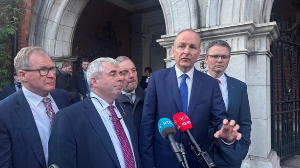 Taoiseach Micheál Martin, Minister for Culture Patrick O'Donovan and Minister of State with responsibility for the OPW Kevin 'Boxer' Moran speak on water plans