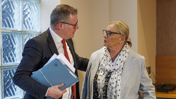 Kevin Winters of KRW Law with Claire Dignam, widow of Johnny Dignam, murdered by the IRA as an informer 1992, at the Stormont Hotel, in Belfast, following the publication of the final Kenova report by the PSNI into Stakeknife, the British Army's top agent inside the IRA in Northern Ireland during th