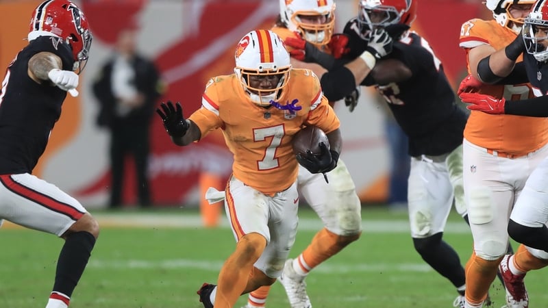 Bucky Irving in action for Atlanta Falcons