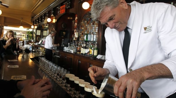 Visitor Michael Smith (left) watches bartender Paul Nolan make an Irish coffee at the Buena Vista Cafe in San Francisco, Calif. on Saturday, April 2, 2011. The venerable watering hole cornered the market on the original glasses when the manufacturer decided to stop making them. They now have a manuf