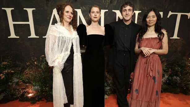 Photo shows actor Paul Mescal and actress Jessie Buckley with Chloé Zhao and author Maggie O'Farrell at the irish premiere of the film Hamnet at the Light House Cinema