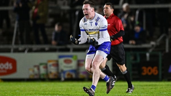 13 December 2025; Scotstown goalkeeper Rory Beggan celebrates at the final whistle of the AIB Ulster GAA Football Senior Club Championship final match between Kilcoo and Scotstown at BOX-IT Athletic Grounds in Armagh. Photo by Ramsey Cardy/Sportsfile