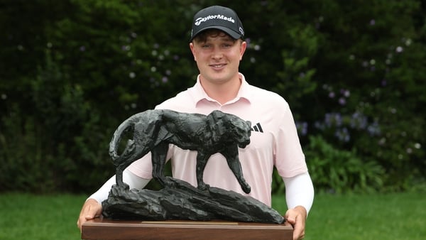JOHANNESBURG, SOUTH AFRICA - DECEMBER 14: Jayden Schaper of South Africa poses with the trophy following victory on day four of the Alfred Dunhill Championship 2026 at Royal Johannesburg on December 14, 2025 in Johannesburg, South Africa. (Photo by Luke W
