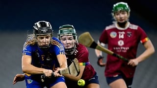 14 December 2025; Aisling Egan of St Finbarr’s in action against Clodagh Burke of Athenry during the AIB All-Ireland Camogie Senior Club Championship final match between Athenry of Galway and St Finbarr's of Cork at Croke Park in Dublin. Photo by Seb Daly