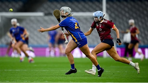 14 December 2025; Gráinne Cahalane of St Finbarr's in action against Kerri O'Driscoll of Athenry during the AIB All-Ireland Camogie Senior Club Championship final match between Athenry of Galway and St Finbarr's of Cork at Croke Park in Dublin. Photo by Seb Daly/Sportsfile