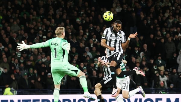 GLASGOW, SCOTLAND - DECEMBER 14: St Mirren's Jonah Ayunga scores to make it 2-1 during a Premier Sports Cup Final match between St Mirren and Celtic at Barclays Hampden, on December 14, 2025, in Glasgow, Scotland. (Photo by Alan Harvey/SNS Group via Getty
