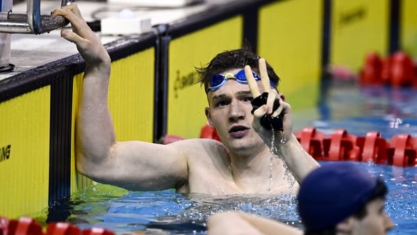14 December 2025; John Shortt celebrates after winning the Men's 50m freestyle final during day three of the Irish Winter Swimming Championships 2025 at the National Aquatic Centre on the Sport Ireland Campus in Dublin. Photo by Ben McShane/Sportsfile