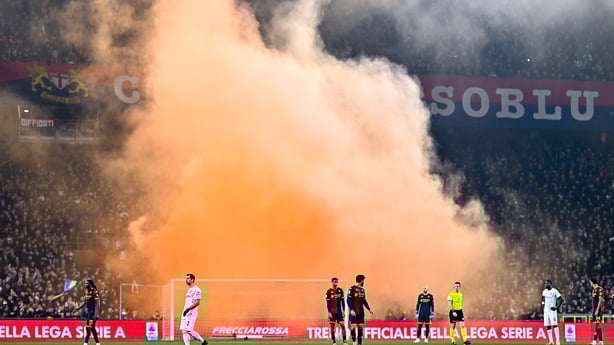 GENOA, ITALY - DECEMBER 14: Genoa fans light some smoke-bombs during the Serie A match between Genoa CFC and FC Internazionale at Luigi Ferraris Stadium on December 14, 2025 in Genoa, Italy. (Photo by Simone Arveda/Getty Images)