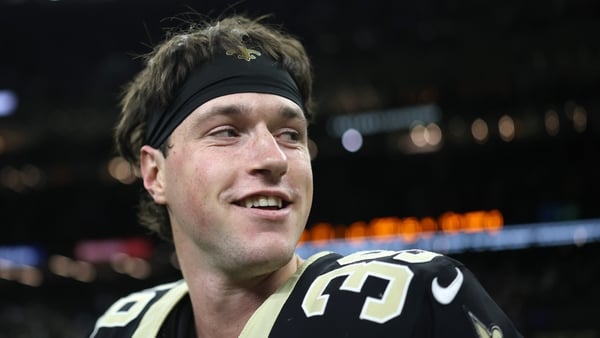NEW ORLEANS, LOUISIANA - DECEMBER 14: Charlie Smyth #39 of the New Orleans Saints celebrates after kicking the game winning field goal to defeat the Carolina Panthers 20-17 at Caesars Superdome on December 14, 2025 in New Orleans, Louisiana. (Photo by Chr