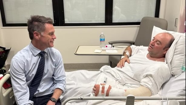 New South Wales Premier Chris Minns shared a picture of him at a Sydney hospital visiting Ahmed al Ahmed, who was hailed as 'hero' after he wrestled a gun from an attacker during deadly Bondi Beach shooting