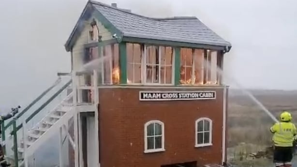 A screengrab showing fire crews at scene of a blaza