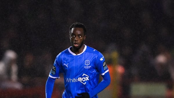 7 November 2025; James Olayinka of Waterford during the SSE Airtricity Men's Premier Division promotion / relegation play-off match between Bray Wanderers and Waterford at Tolka Park in Dublin. Photo by Stephen McCarthy/Sportsfile